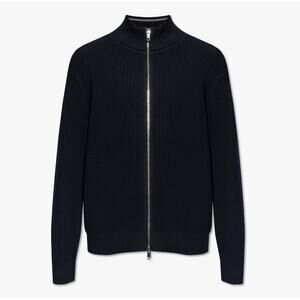 Theory Navy Blue Full Zip Knitted Cotton Cardigan With Standing Collar Size XL